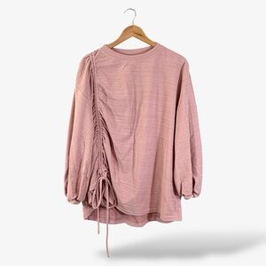 Nap Loungewear Pink Sweater Knit Top Size M Balloon Puff Sleeve Drawstring Side